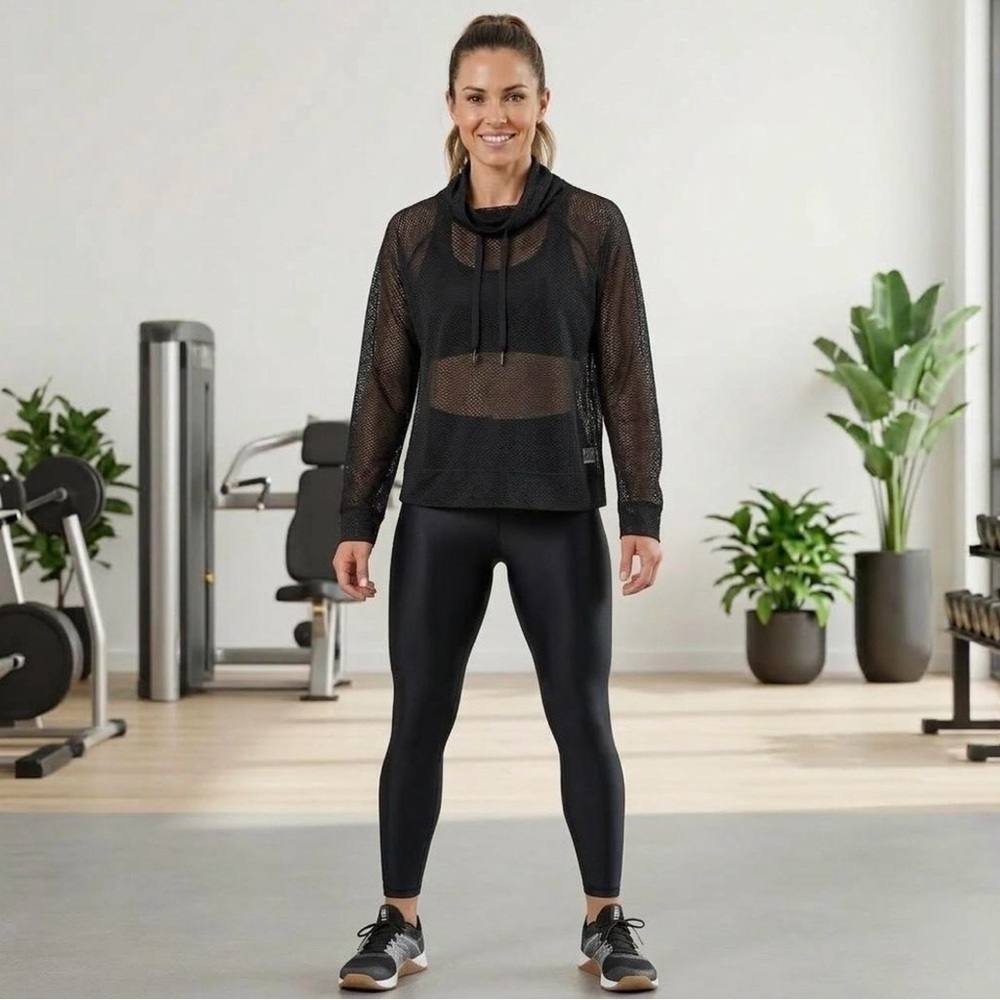 DKNY Black Mesh Long-Sleeve Pullover - Large